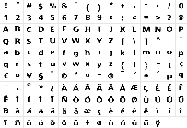 Flexure Regular  glyph index