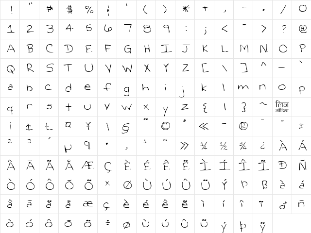LEHN263 Regular  glyph index