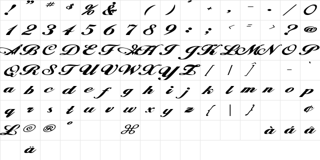 ZimmermanExtended Bold  glyph index