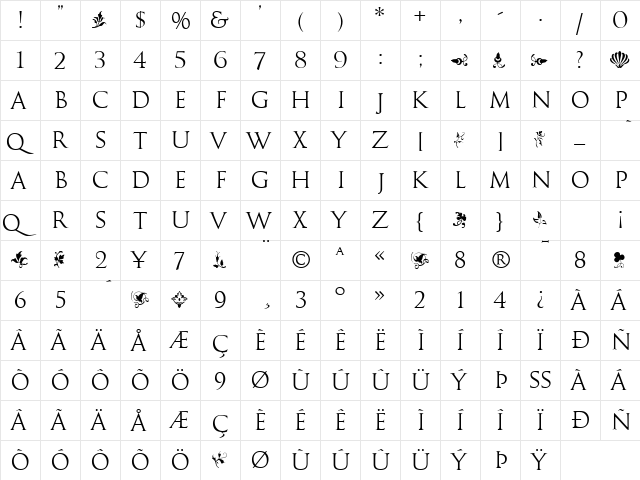 GoudyTrajan Regular  glyph index
