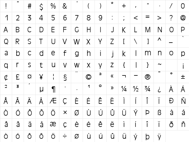 DecadeLightSSK Regular  glyph index
