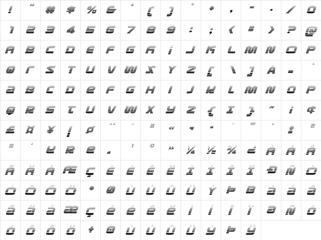Metronauts Gradient Italic Italic  glyph index