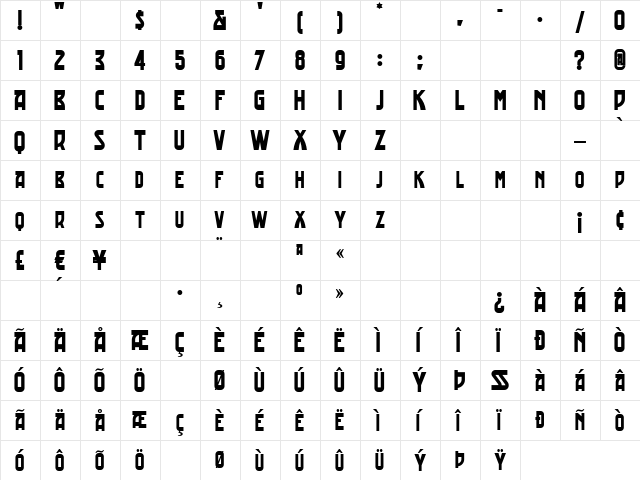 TradingPostNF Regular  glyph index