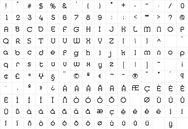 Media Regular  glyph index