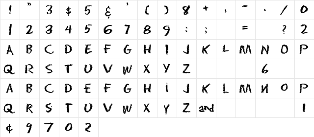Eraser Regular  glyph index