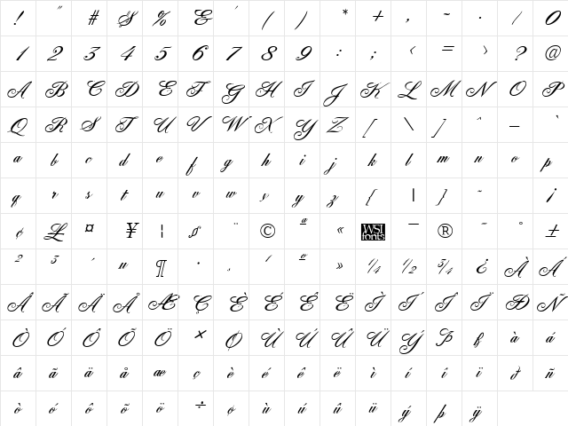 FleurishScript Regular  glyph index