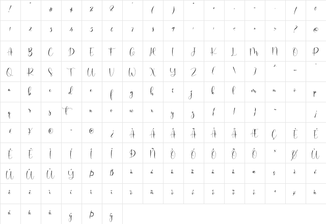 Rosaliana Regular  glyph index
