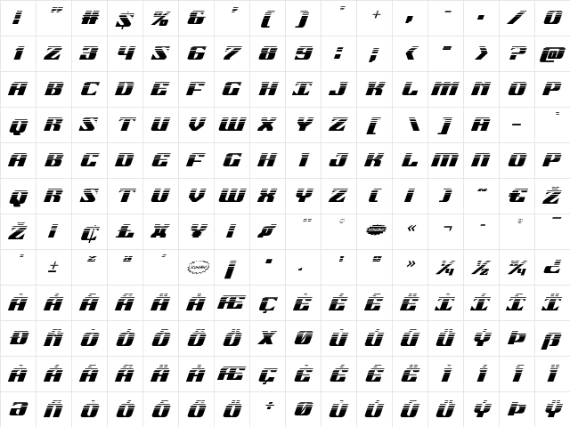 21 Gun Salute Halftone Italic Italic  glyph index