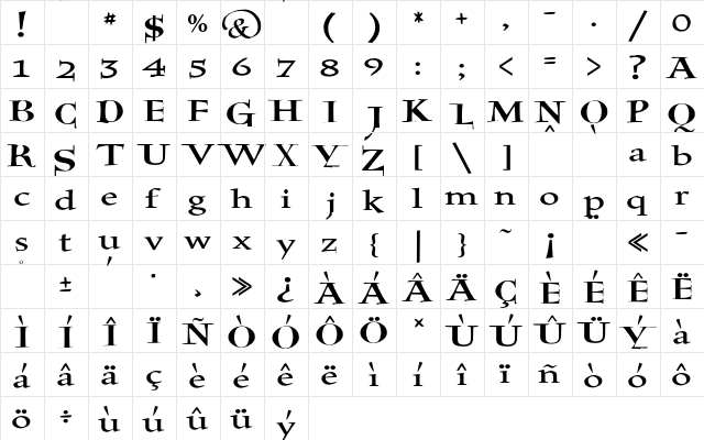 JMH Holy Bible Regular  glyph index