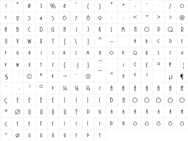 URWPlenaSCDReg Regular  glyph index