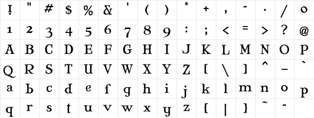 Mary Jane Windlin Regular  glyph index