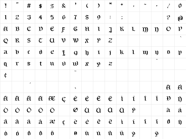 Bayern Regular  glyph index