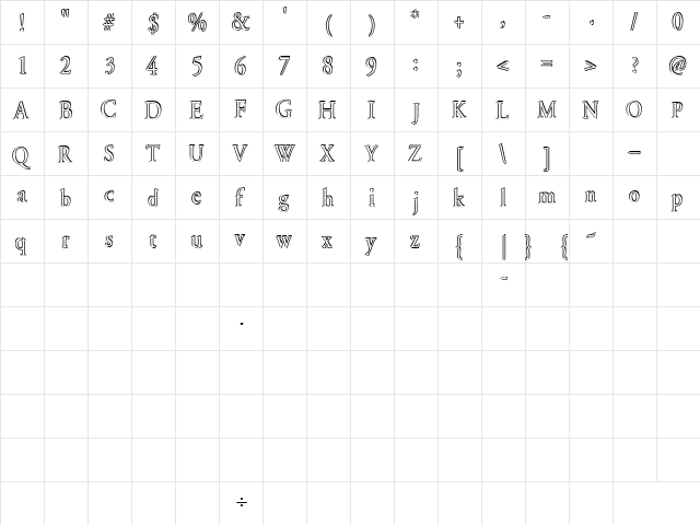 Overlapserif Regular  glyph index