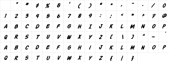 Favouri Titty Regular  glyph index