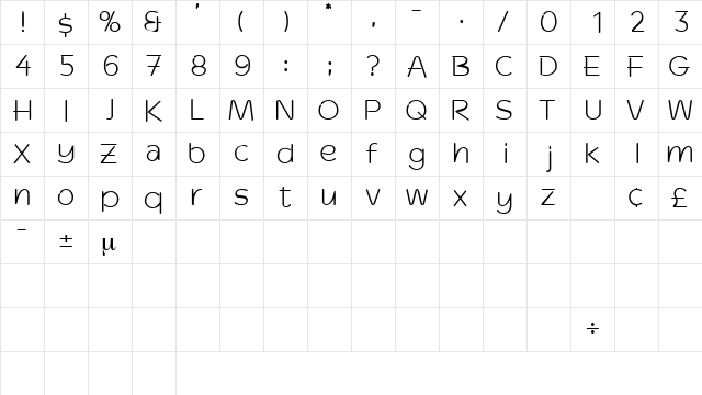 DinkoSSK Regular  glyph index