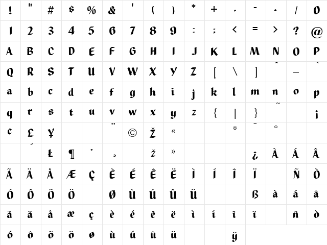 Zingo Normal  glyph index