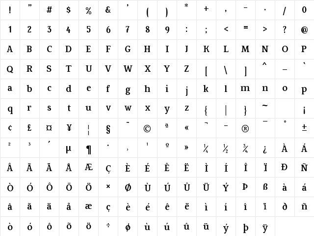 Fowviel Regular  glyph index