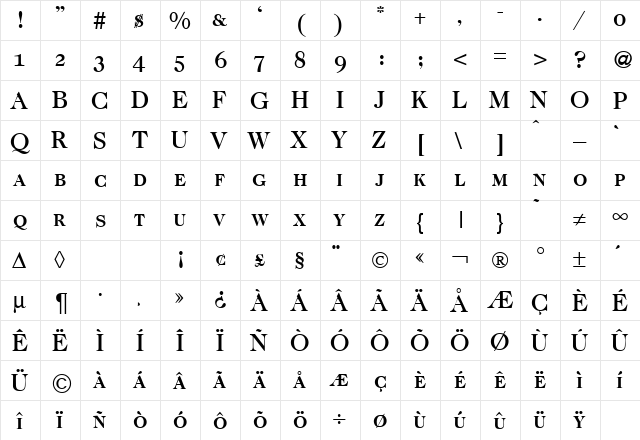 Caslon335Smc Bold  glyph index