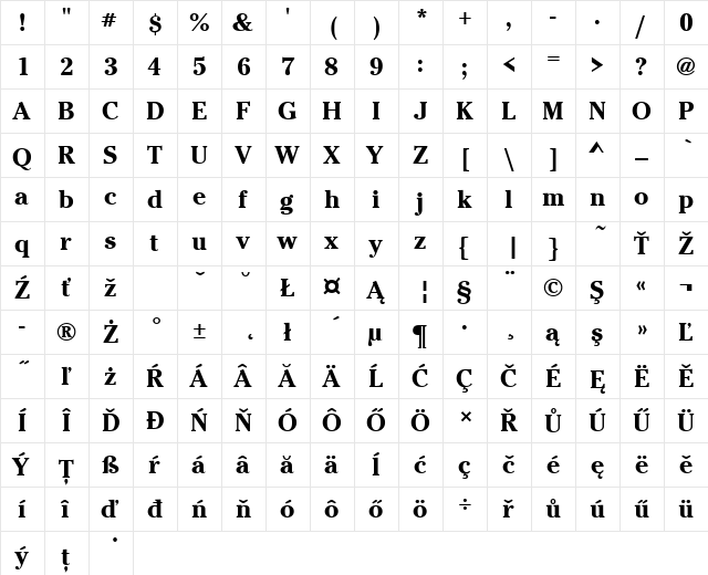 CheltenhamItcTEE Bold  glyph index