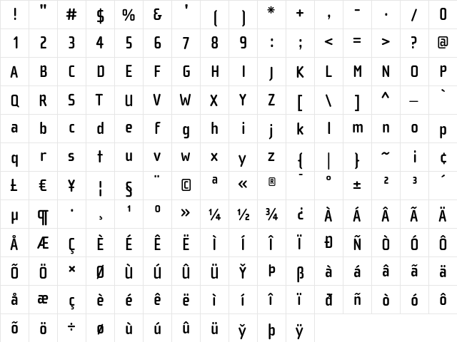 ChollaSans Bold  glyph index