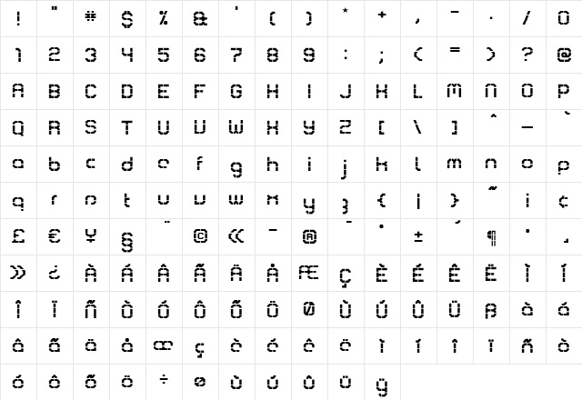 Comsat Regular  glyph index