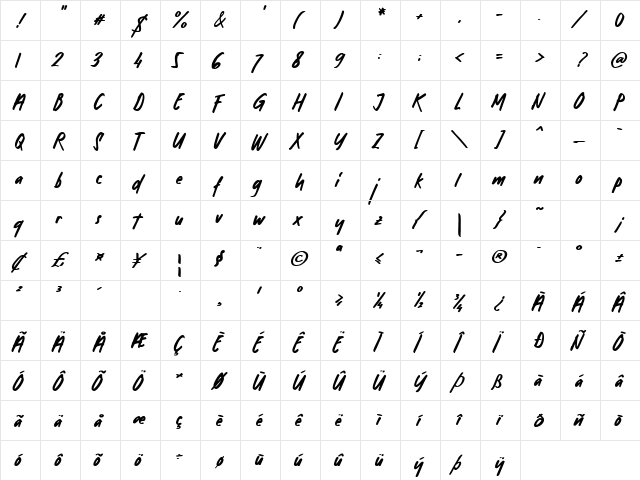 Youthink Regular  glyph index