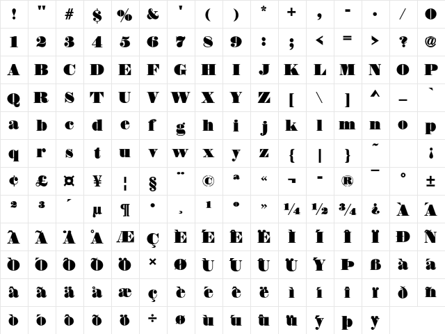 DS Thorowgood Contour Regular  glyph index