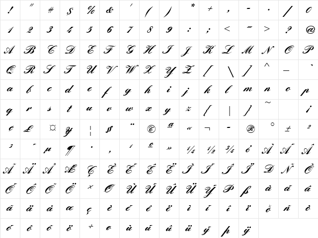 EnglischeSchJoiT Bold  glyph index