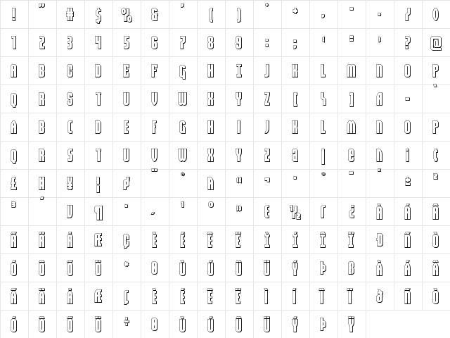 Valiant Times 3D Regular  glyph index
