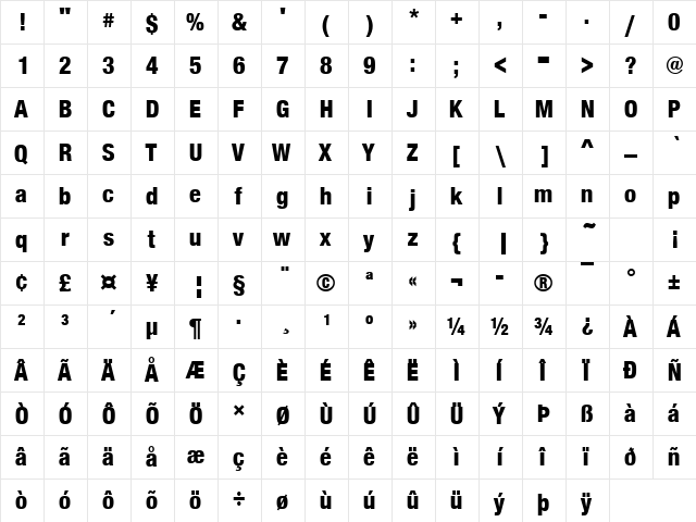 NimbusSanNovDHeaCon Regular  glyph index
