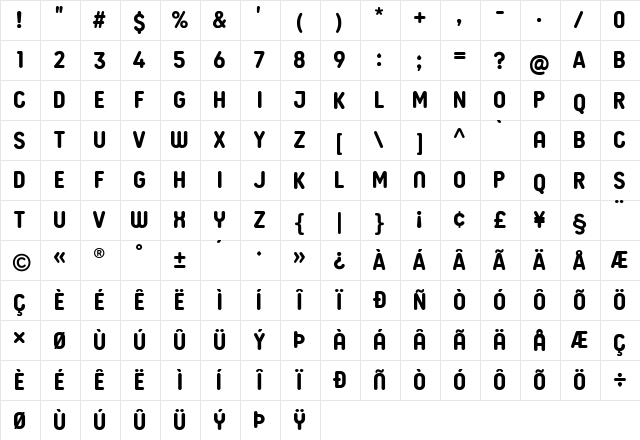 Budokan Rounded Bold  glyph index