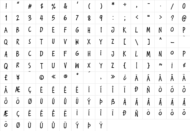 Komikula Regular  glyph index