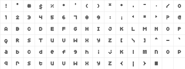 Squarodynamic 02 Regular  glyph index