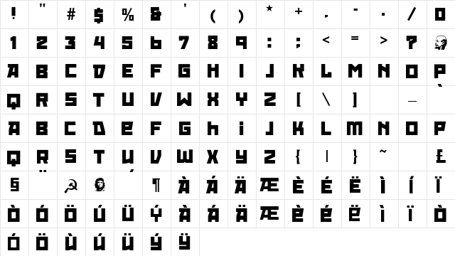 Red October Fat  glyph index