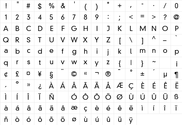 Parallax Grotesk Light SSi Light  glyph index