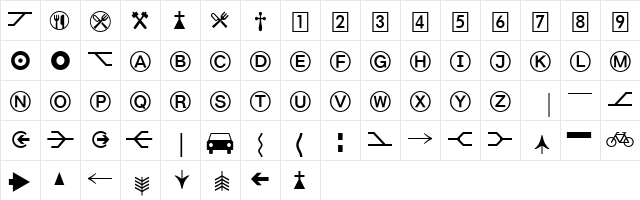 Bundesbahn Pi Regular  glyph index