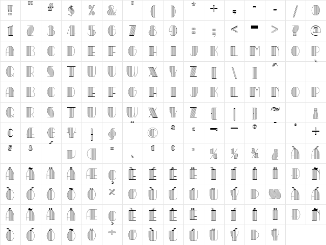 WhiteTieAffairNF Regular  glyph index