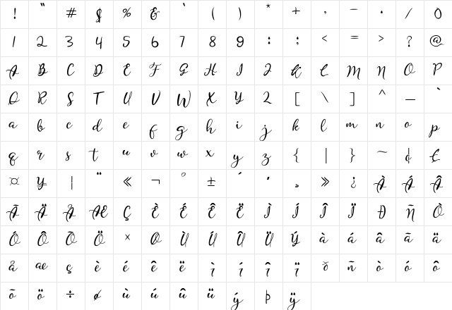 Quiche Regular  glyph index