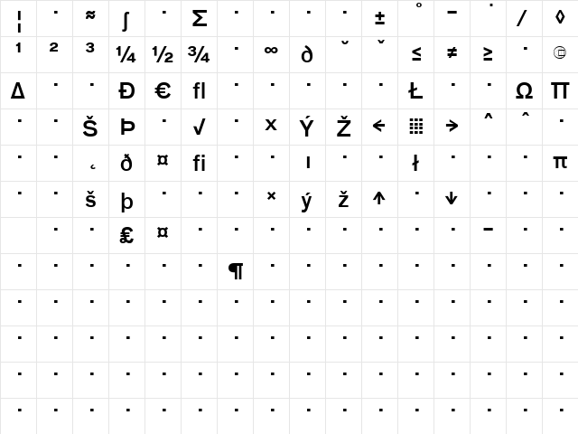 BauLF-MediumExpert Regular  glyph index