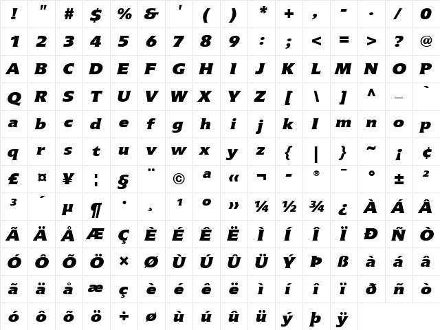 Icone LT ExtraBlack Italic  glyph index