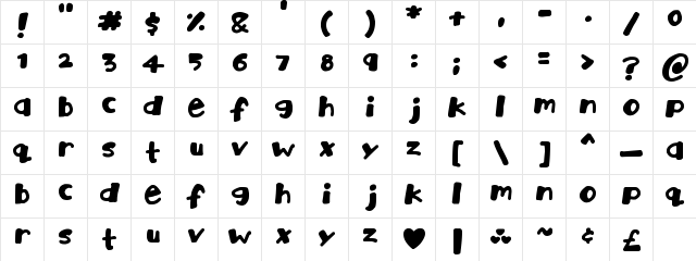 Playtime Regular  glyph index