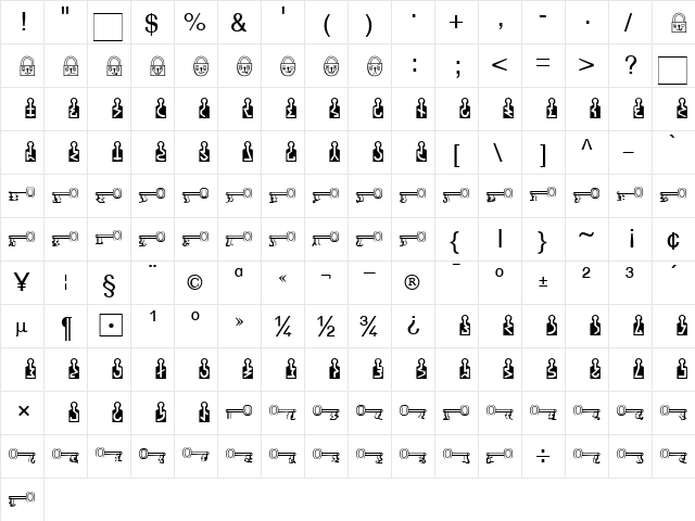 SR Schloss Normal  glyph index