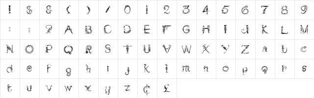 Tarantella Regular  glyph index