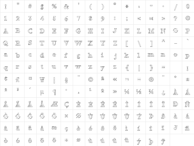 Rubino Serif Regular  glyph index