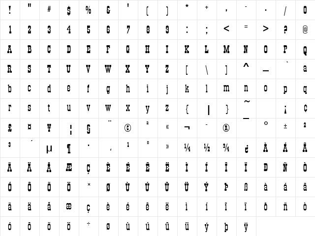 Old Town Becker Regular  glyph index