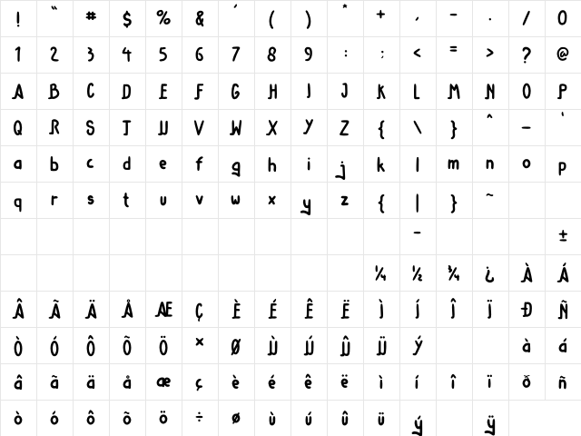 Better time Regular  glyph index
