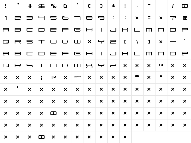 Xenotron Normal  glyph index