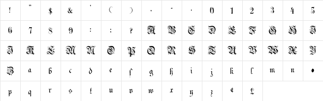 Chool-Gothic Regular  glyph index