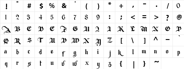 Berkahi Blackletter Bold  glyph index