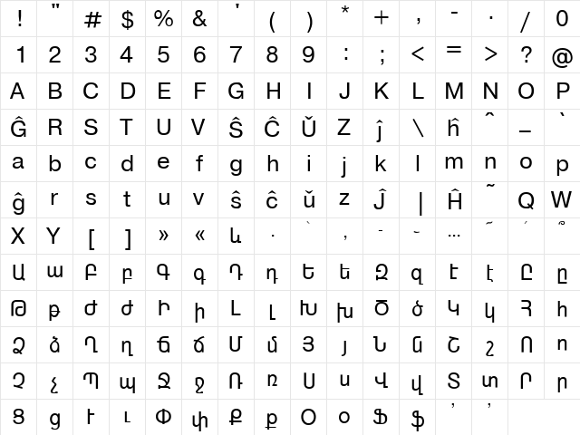 Espar Arial Classic Regular  glyph index